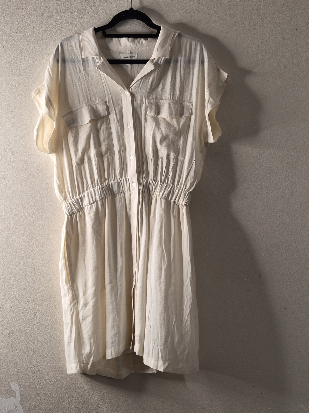 Thread & Supply Ivory Button-Front Short Sleeve Dress